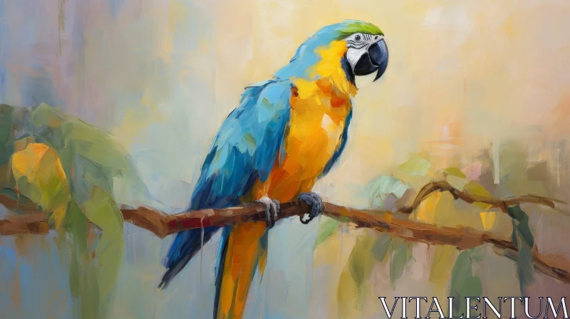 Beautiful Parrot Painting on Branch - Wildlife Artwork AI Image