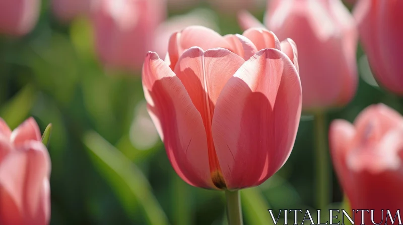 Close-up of a Delicate Pink Tulip in Full Bloom AI Image