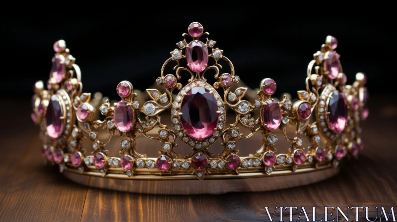 AI ART Exquisite Gold Crown with Pink Gemstones - Perfect for Special Occasions