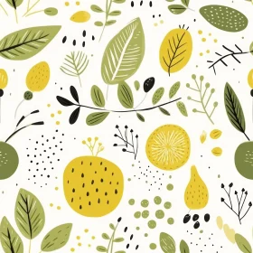 Hand-Drawn Fruits and Leaves Seamless Pattern