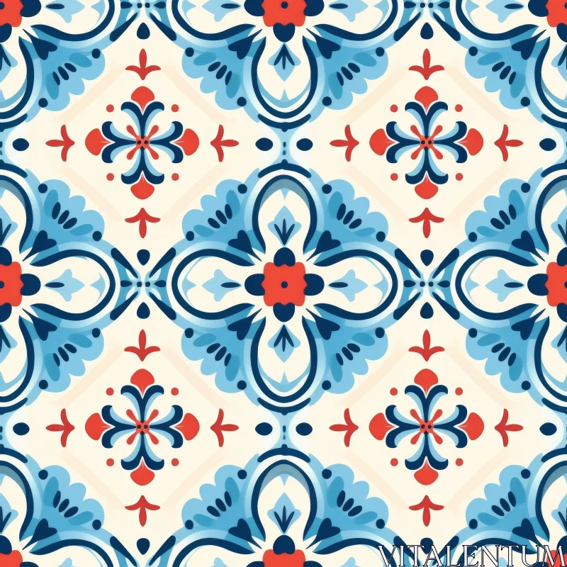 Hand-Painted Ceramic Tiles Floral Pattern AI Image