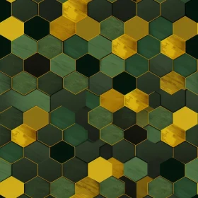 Hexagonal Geometric Abstract Background in Dark Green and Golden Tones