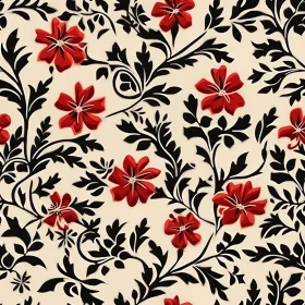 Red Floral Pattern on Beige Background