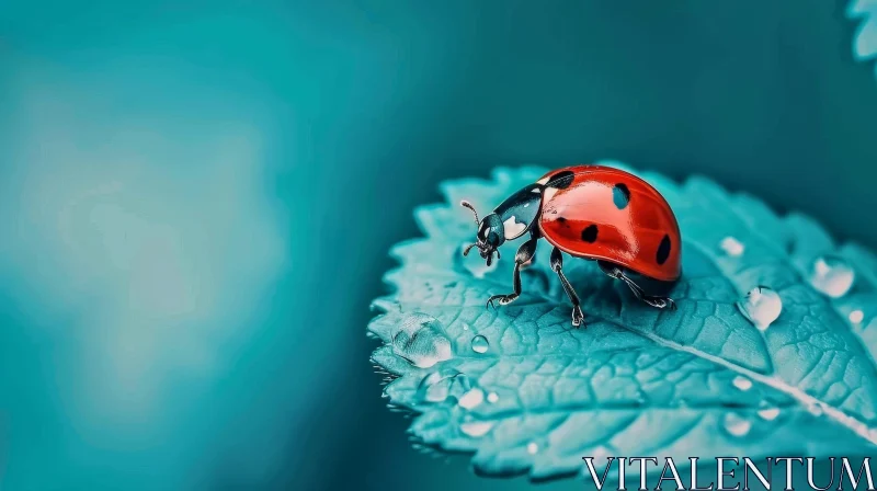 Red Ladybug on Green Leaf - Macro Photography AI Image