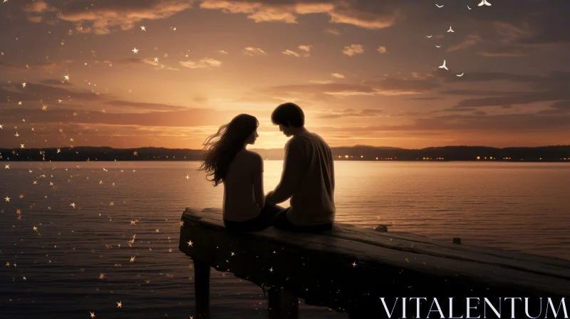 Tranquil Sunset Over Lake - Romantic Nature Scene AI Image
