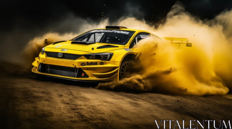 Yellow Rally Car Speeding on Dusty Track AI Image