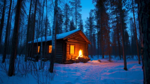 Cozy Wooden Cabin in Snowy Forest - Serene Atmosphere