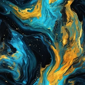 Dark Blue and Gold Abstract Marbled Painting