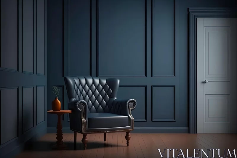 Dark Room with Black Leather Chair - Richly Detailed Interiors AI Image