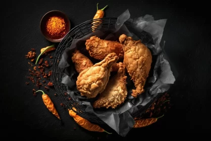 Delicious Spicy Fried Chicken in a Basket | Artistic Food Photography