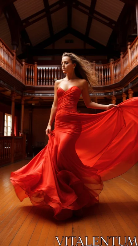 Elegant Woman in Red Dress Fashion Shot AI Image
