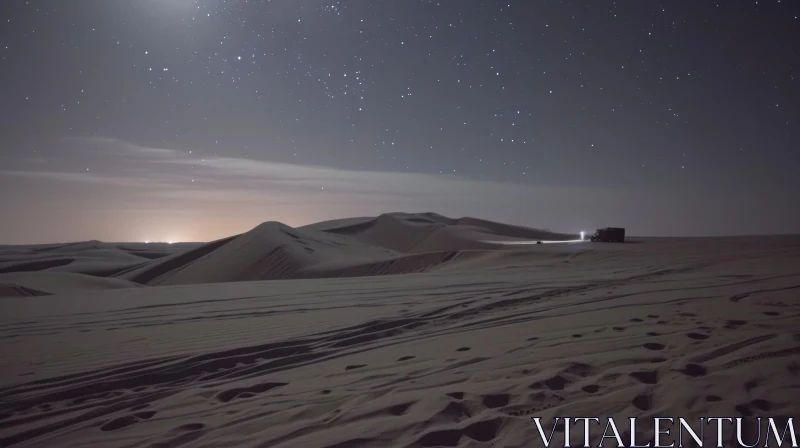 Night Desert Landscape with Full Moon and Starry Sky AI Image