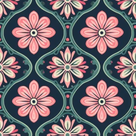 Pink and White Flower Pattern on Dark Blue Background