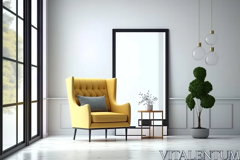 Yellow Chair and Mirror 3D Rendering | Masculine and Feminine Elements AI Image