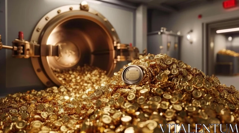 3D Rendering of Bank Vault with Spilling Gold Coins AI Image