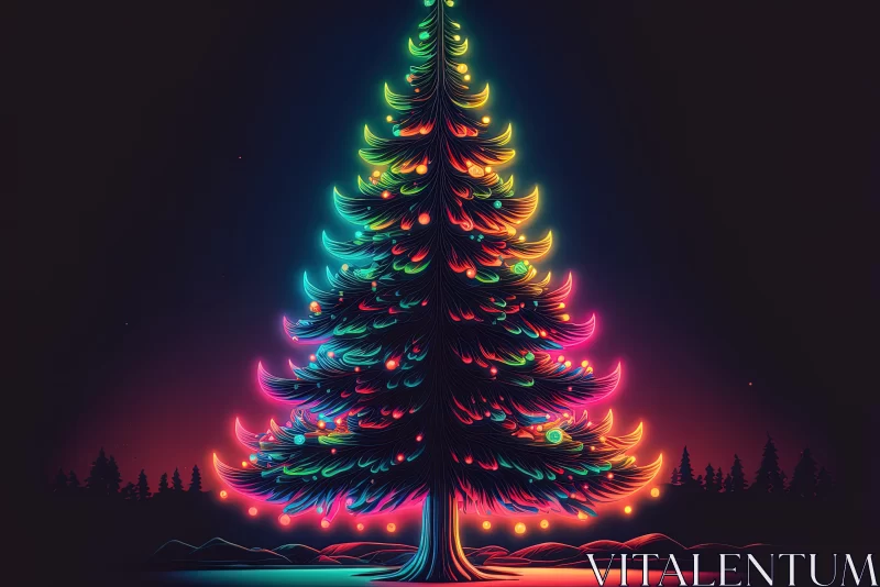 Colorful Christmas Tree Illustration - Neon Hallucinations AI Image