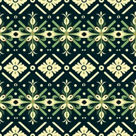 Dark Blue Floral Pattern with Light Green and White Flowers