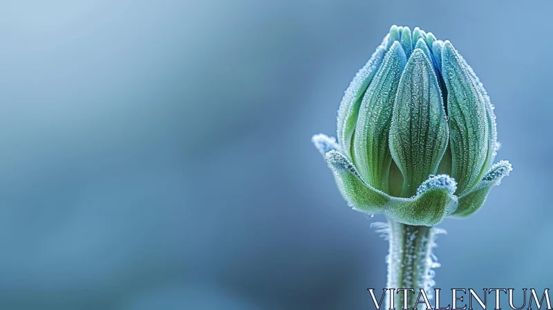 Delicate Flower Bud Covered in Frost - Macro Photography AI Image