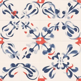 Elegant Blue and Red Floral Tile Pattern