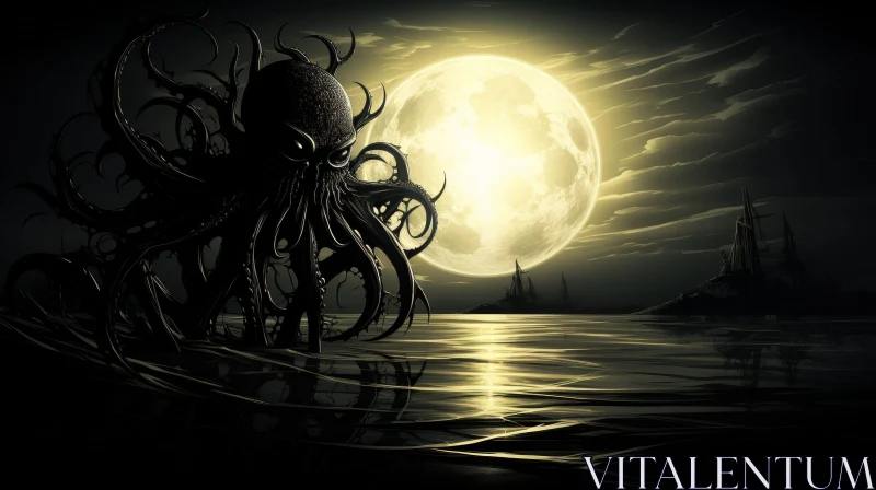 Giant Octopus Dark Fantasy Painting AI Image