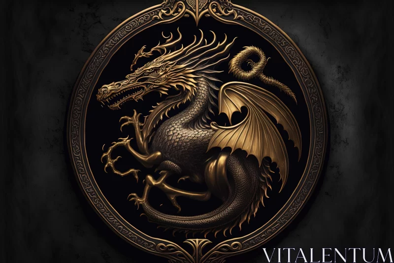 Golden Ornate Dragon in Dark and Moody Vignette Style: Realistic Fantasy Art AI Image