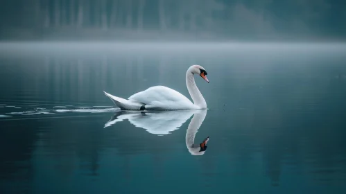 Graceful Swan Swimming in Serene Lake
