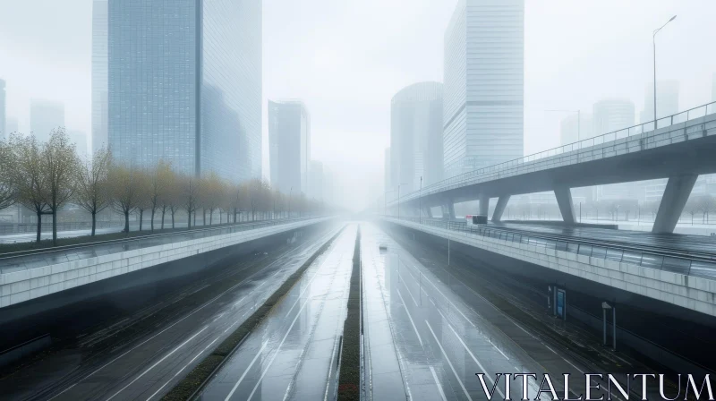 Mystical Urban Serenity: A Rain-Kissed City Street AI Image