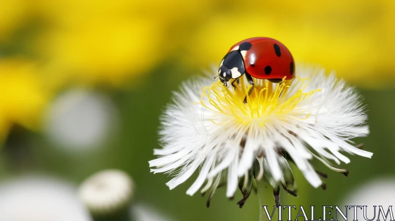 Red Ladybug on White Dandelion Flower AI Image
