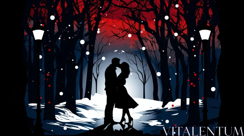 Romantic Winter Forest Kiss AI Image
