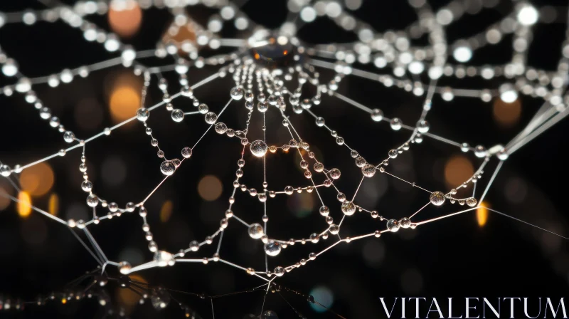 AI ART Sunlit Spider Web with Water Droplets Close-up