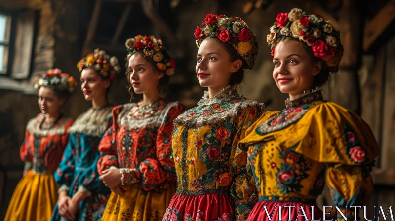 Traditional Hungarian Women in Colorful Dresses | Image AI Image