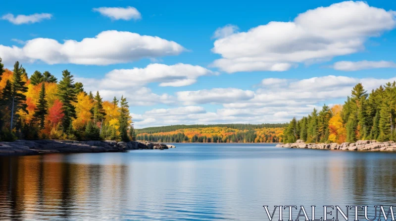 Tranquil Autumn Lake Landscape AI Image