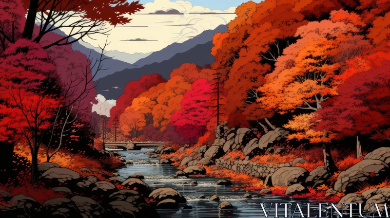 AI ART Tranquil Forest River Landscape in Autumn