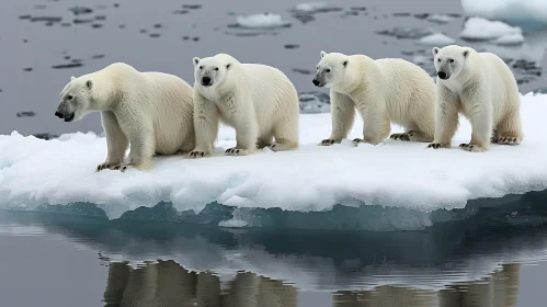 Arctic Wildlife: Three Polar Bears on Ice Floe