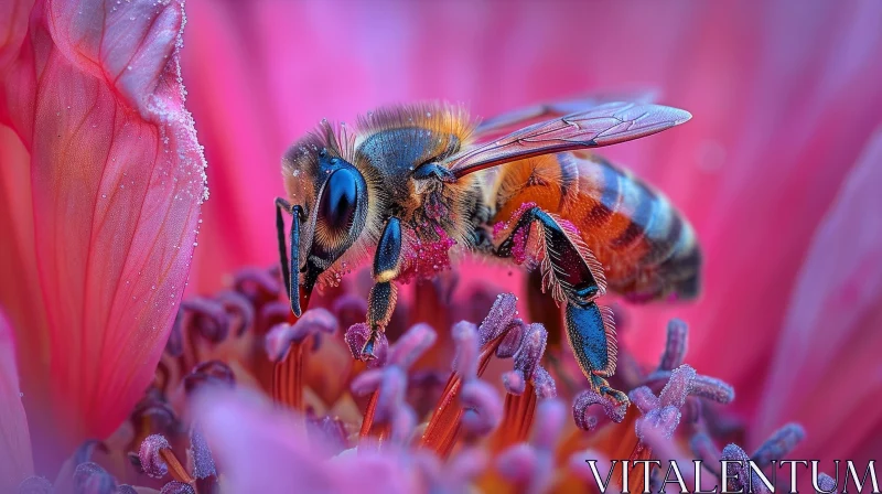 AI ART Bee on Flower Close-Up Photo - Nature Pollination Scene