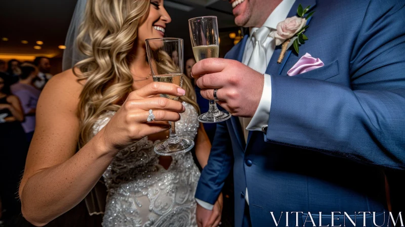 Bride and Groom Holding Champagne Glasses - Wedding Moment AI Image