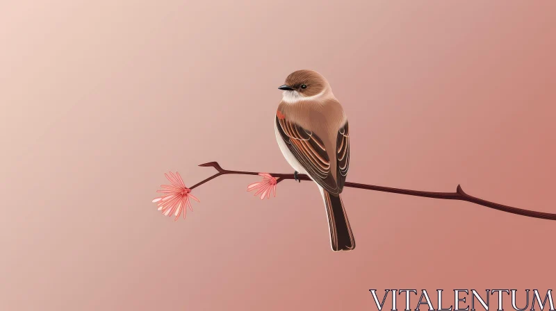 Brown Bird on Branch Illustration AI Image