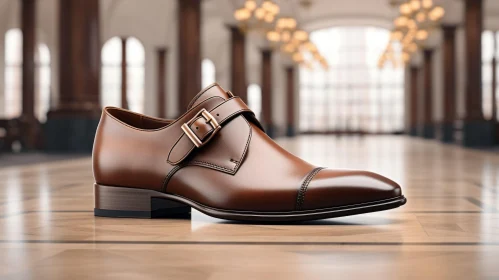 Brown Leather Monk Strap Shoe 3D Rendering