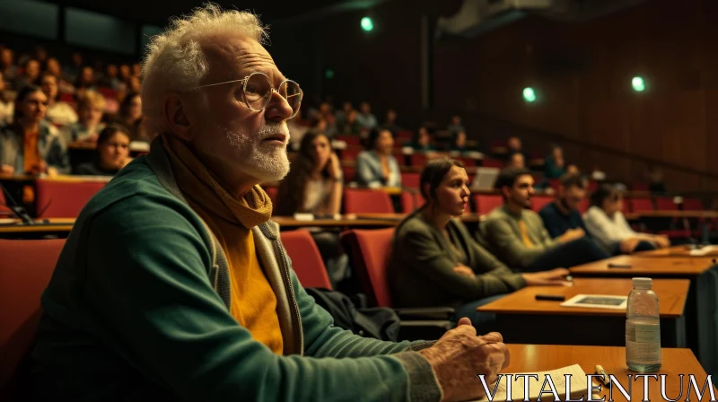 Captivating Elderly Man in Auditorium - A Moment of Reflection AI Image