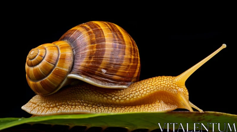 AI ART Close-up Snail on Green Leaf - Nature Photography