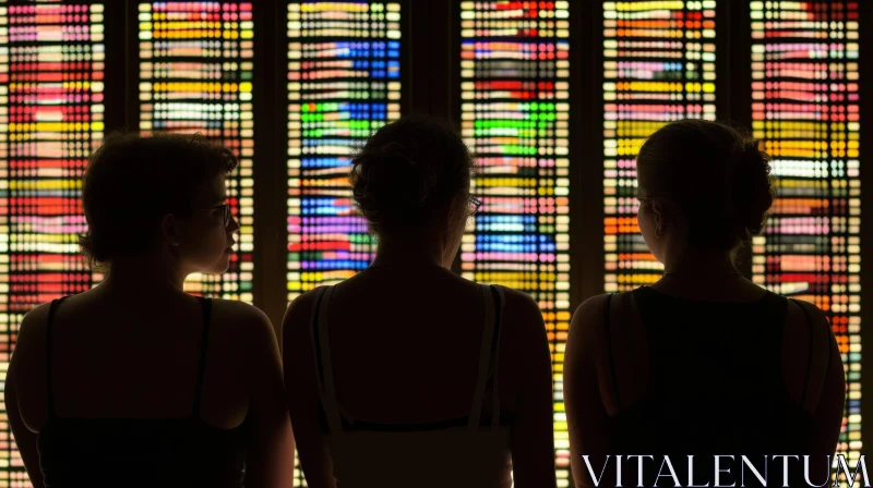 AI ART Colorful Stained Glass Window with Women in Dark Clothing