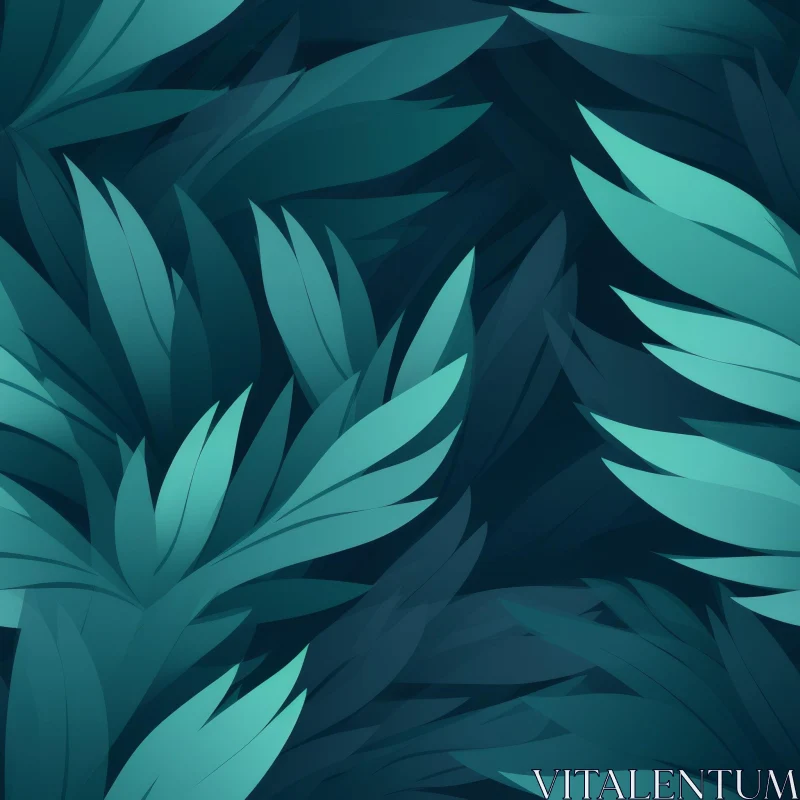 Dark Teal Blue Tropical Leaves Seamless Pattern AI Image