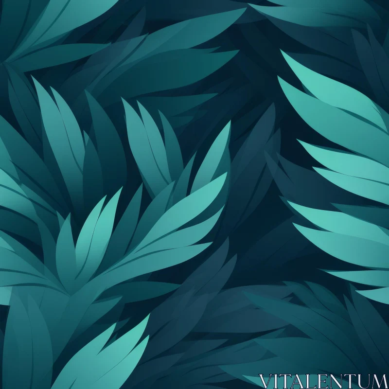 AI ART Dark Teal Blue Tropical Leaves Seamless Pattern