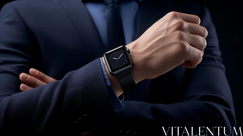 Elegance in Time: A Distinguished Gentleman with a Black Apple Watch AI Image