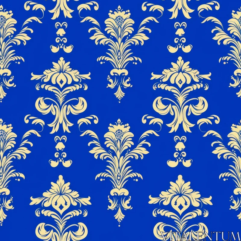 Elegant Damask Floral Pattern in Gold and Blue AI Image