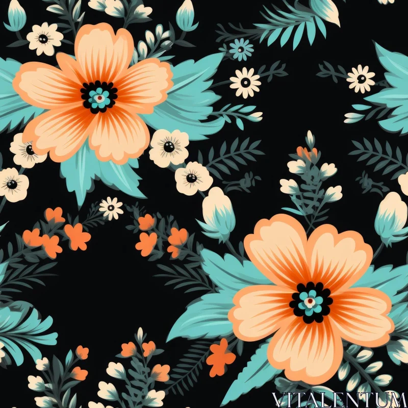 Floral Pattern with Orange Flowers AI Image