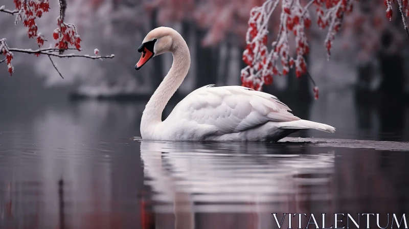 Graceful White Swan on Calm Lake AI Image