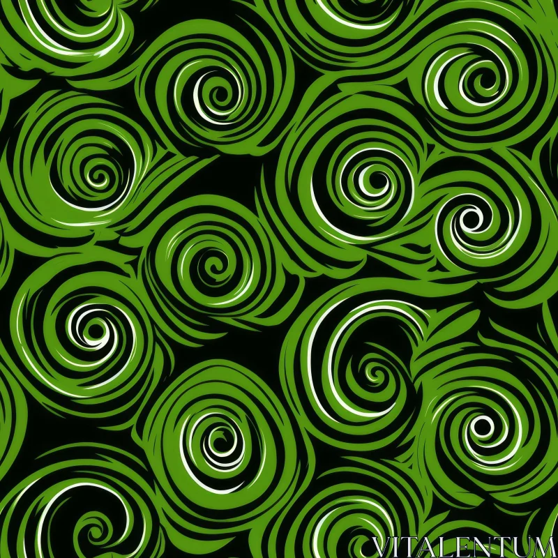 AI ART Green and White Spirals Pattern on Black Background