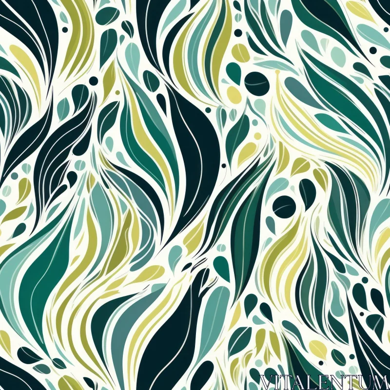 Hand-drawn Floral Vector Pattern - Green and Blue Theme AI Image