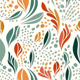 Hand-Painted Leaves and Dots Pattern on White Background
